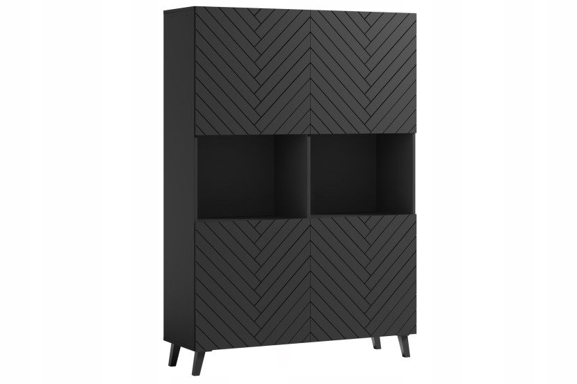 Nowoczesna wysoka komoda 160 nóżki, fronty MDF artisan/drobne białe ryfle 337636