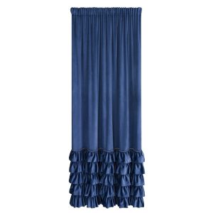 Nowoczesna zasłona na taśmie CARLI welwetowa z falbanami 140X250 granatowa 893274 Nowoczesna zasłona na taśmie CARLI welwetowa z falbanami 140X250 granatowa 893274