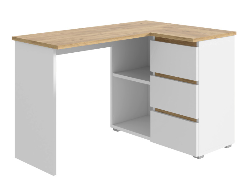 Nowoczesne biurko narożne Norge 124 cm 3 szuflady + 2 półki 917713