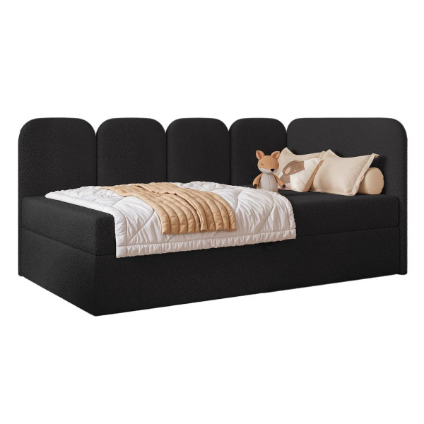 Nowoczesne łóżko dziecięce w tkaninie boucle czarne DREAMY 994949