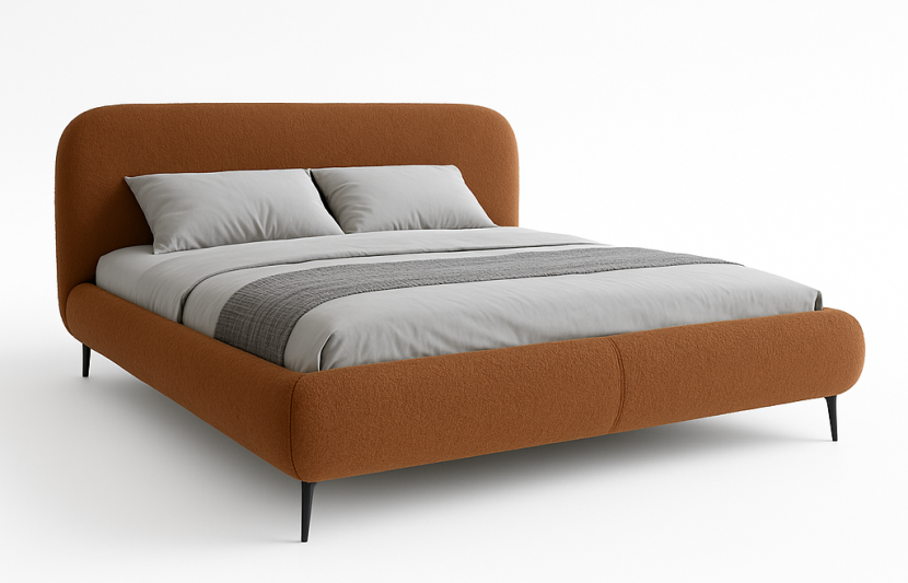 Nowoczesne łóżko tapicerowane 180x200 ELLE w tkaninie boucle - ceglasty 668382