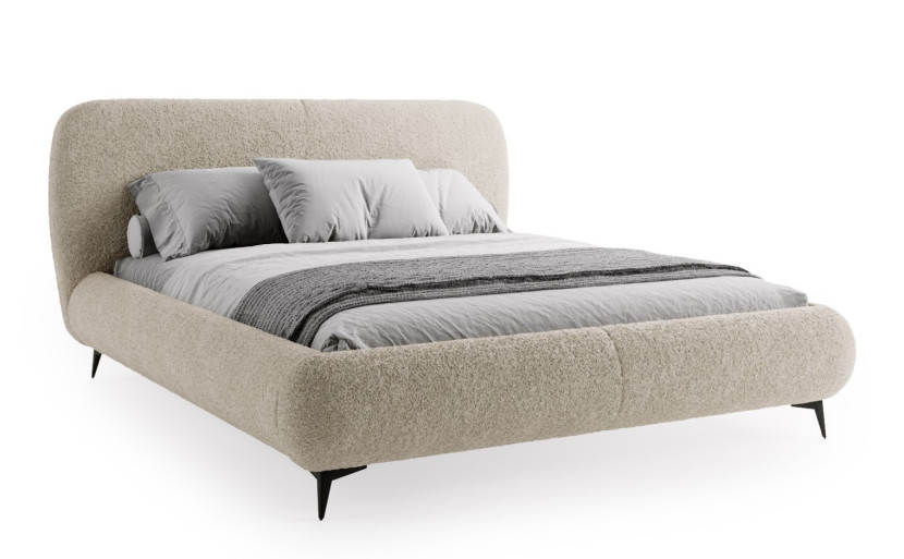 Nowoczesne łóżko tapicerowane 180x200 ELLE w tkaninie boucle - jasny beż 668402