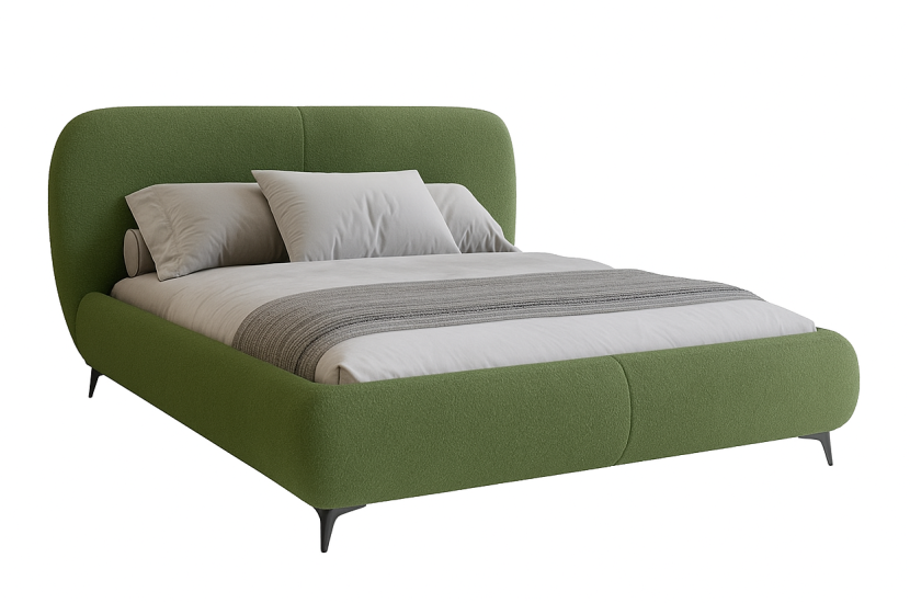 Nowoczesne łóżko tapicerowane 180x200 ELLE w tkaninie boucle - zielony 668387