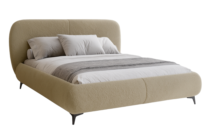 Nowoczesne łóżko tapicerowane 200x200 ELLE w tkaninie boucle - ciemny beż 668392