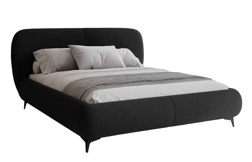 Nowoczesne łóżko tapicerowane 200x200 ELLE w tkaninie boucle - czarny 668391