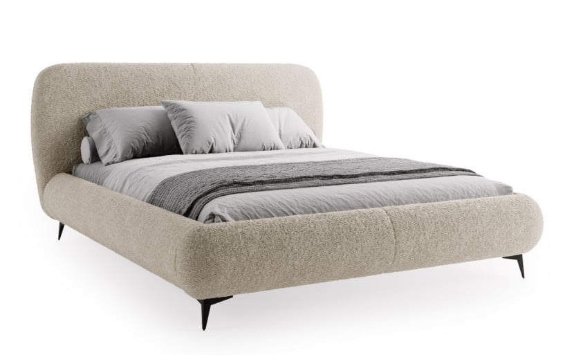 Nowoczesne łóżko tapicerowane 200x200 ELLE w tkaninie boucle - jasny beż 668394
