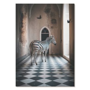 Nowoczesne plakaty A1 Zebra na tle architektury z ptakami 1007241