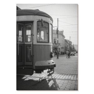 Nowoczesne plakaty A3 Czarno-biały tramwaj w centrum miasta 977389 Nowoczesne plakaty A3 Czarno-biały tramwaj w centrum miasta 977389