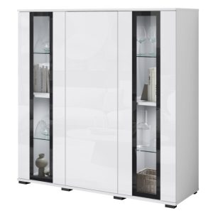 Nowoczesny highboard 120, wysoka witryna do salonu szkło, biały mat/połysk 804537 Nowoczesny highboard 120, wysoka witryna do salonu szkło, biały mat/połysk 804537