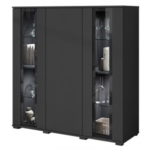 Nowoczesny highboard 120, wysoka witryna do salonu szkło, czarny mat z LED 807443 Nowoczesny highboard 120, wysoka witryna do salonu szkło, czarny mat z LED 807443