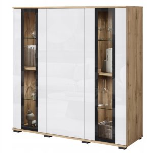 Nowoczesny highboard 120, wysoka witryna do salonu szkło wotan/biały połysk 804536 Nowoczesny highboard 120, wysoka witryna do salonu szkło wotan/biały połysk 804536