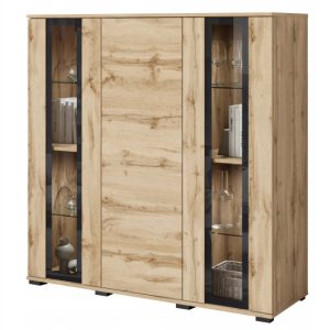 Nowoczesny highboard 120, wysoka witryna do salonu ze szkłem, wotan z LED 807451 Nowoczesny highboard 120, wysoka witryna do salonu ze szkłem, wotan z LED 807451