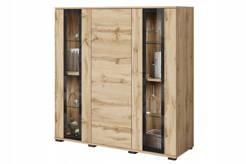Nowoczesny highboard 120, wysoka witryna do salonu ze szkłem, wotan z LED 807451