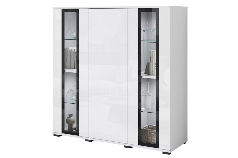 Nowoczesny highboard 120, wysoka witryna, szkło, biały mat/połysk z LED 807447