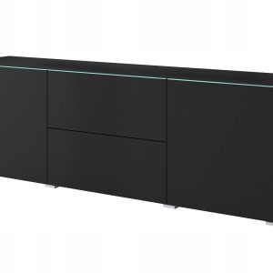 Nowoczesny lowboard 180 wysoka szafka pod TV z szufladami czarny mat z LED 804999 Nowoczesny lowboard 180 wysoka szafka pod TV z szufladami czarny mat z LED 804999