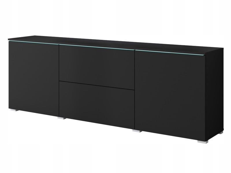 Nowoczesny lowboard 180 wysoka szafka pod TV z szufladami czarny mat z LED 804999