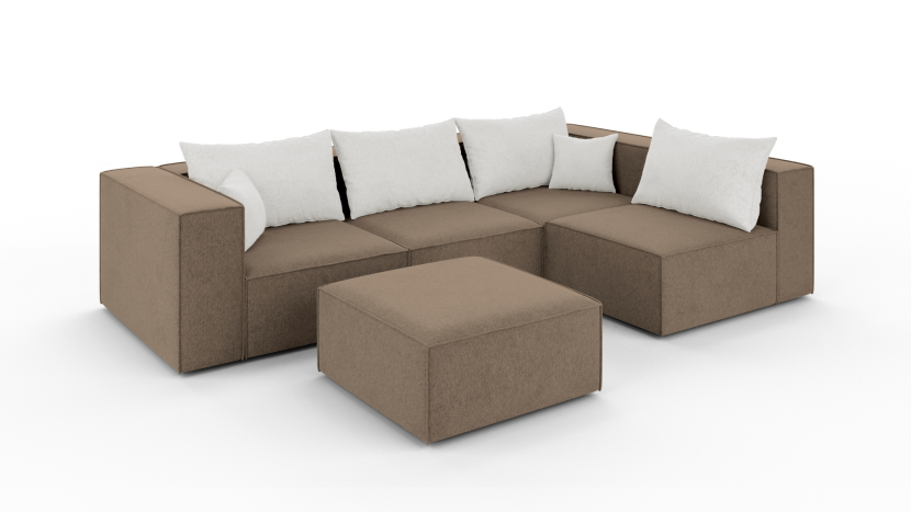 Nowoczesny narożnik do salonu POPPY brązowy rogówka z pufą nierozkładana 310047