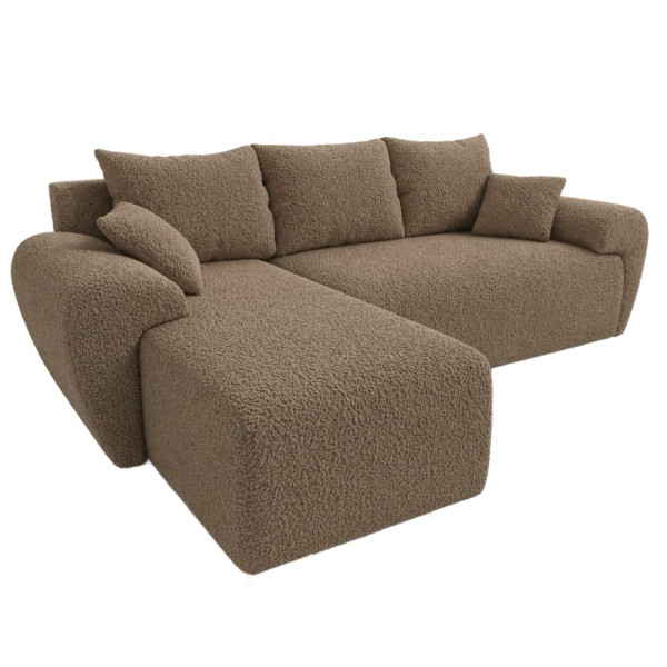 Nowoczesny narożnik rozkładany funkcja spania Nesto Lewy Boucle Cappuccino 1037539