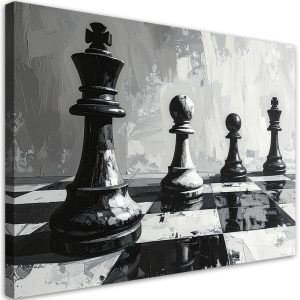 Nowoczesny Obraz do biura salonu, Szachy 3D Król Pionki Czarno-Biała 45×30 888425 Nowoczesny Obraz do biura salonu, Szachy 3D Król Pionki Czarno-Biała 45×30 888425