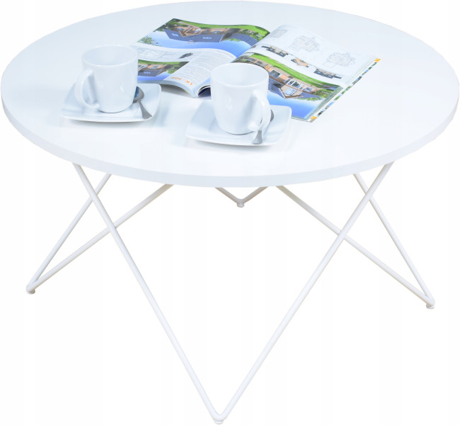 Nowoczesny Okrągły Stolik Kawowy Salon Loft 75x75x43 Biały+Biały Połysk 856147