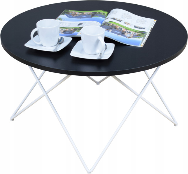 Nowoczesny Okrągły Stolik Kawowy Salon Loft 75x75x43 Biały+Czarny MiniPearl 856080