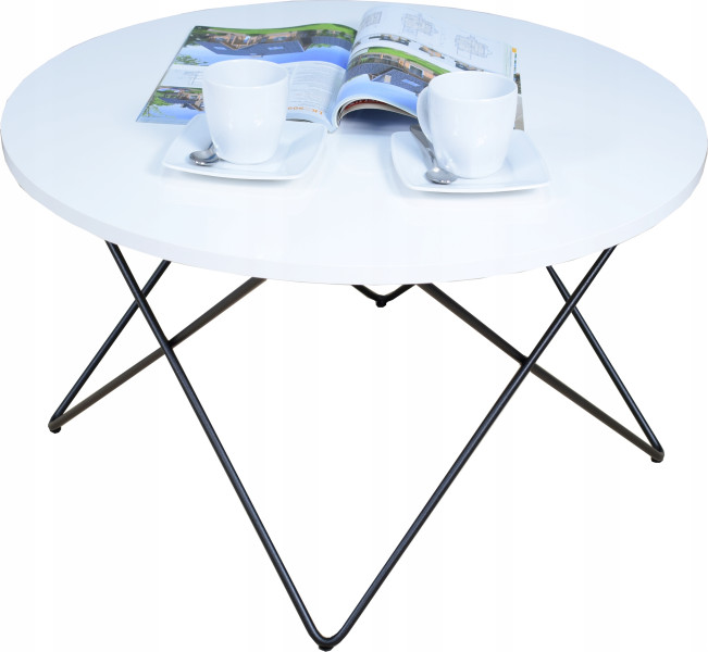 Nowoczesny Okrągły Stolik Kawowy Salon Loft 75x75x43 Czarny+Biały Mat 856167