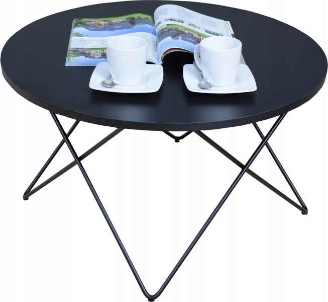 Nowoczesny Okrągły Stolik Kawowy Salon Loft 75x75x43 Czarny+Blat MiniPearl 856178