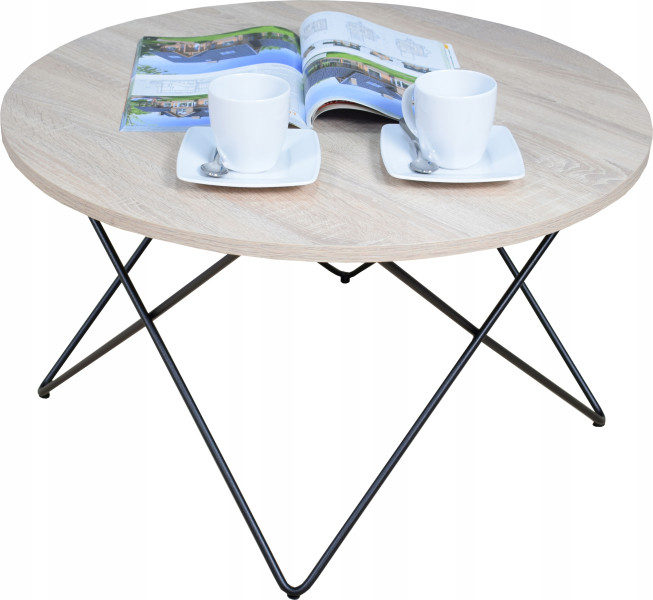 Nowoczesny Okrągły Stolik Kawowy Salon Loft 75x75x43 Czarny+Dąb Sonoma 856104