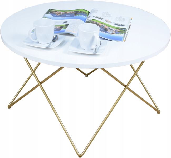 Nowoczesny Okrągły Stolik Kawowy Salon Loft 75x75x43 Złoty+Biały Połysk 856127
