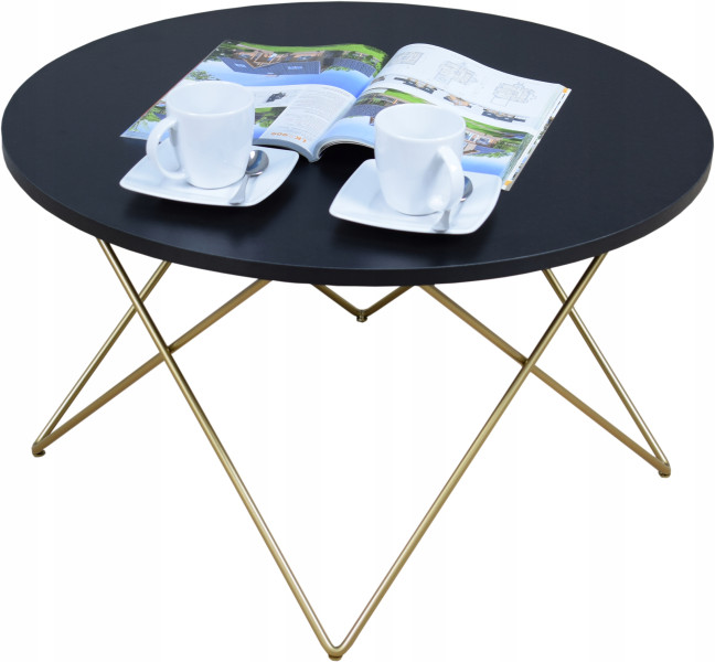 Nowoczesny Okrągły Stolik Kawowy Salon Loft 75x75x43 Złoty+Czarny MiniPearl 856188