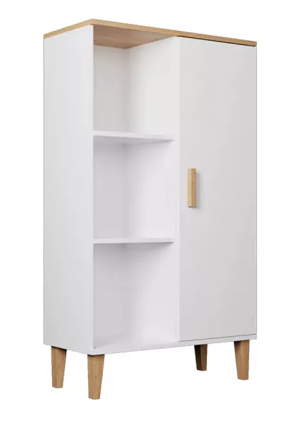 Nowoczesny regał na dębowych nóżkach biały + hikora - Mavon 293011
