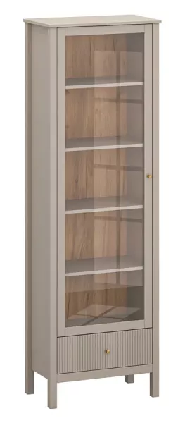 Nowoczesny regał z witryną w kolorze taupe - Zynix 692143