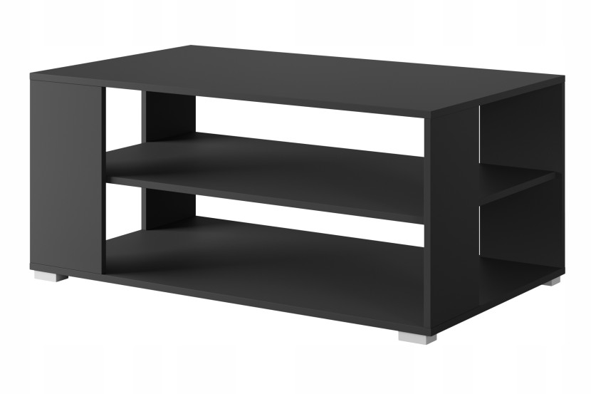 Nowoczesny stolik kawowy do salonu, połka i schowek, 90 cm, czarny mat 803035