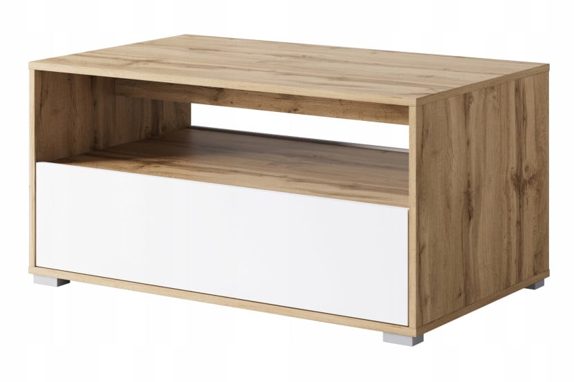 Nowoczesny stolik kawowy do salonu, połka schowek, 90 cm, wotan/biały mat 803036