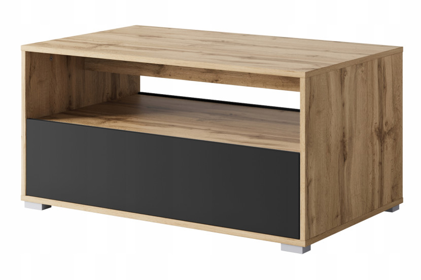 Nowoczesny stolik kawowy do salonu, połka schowek, 90 cm, wotan/czarny mat 803037