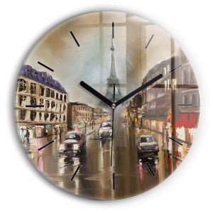 Nowoczesny szklany zegar ścienny Architektura miasta Paryż 214557
