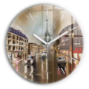 Nowoczesny szklany zegar ścienny Architektura miasta Paryż 214345