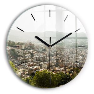 Nowoczesny szklany zegar ścienny Barcelona widok Montjuic 213623 Nowoczesny szklany zegar ścienny Barcelona widok Montjuic 213623