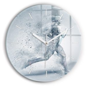 Nowoczesny szklany zegar ścienny Biegnący człowiek fi30 214356 Nowoczesny szklany zegar ścienny Biegnący człowiek fi30 214356