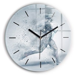 Nowoczesny szklany zegar ścienny Biegnący człowiek fi30 213898 Nowoczesny szklany zegar ścienny Biegnący człowiek fi30 213898