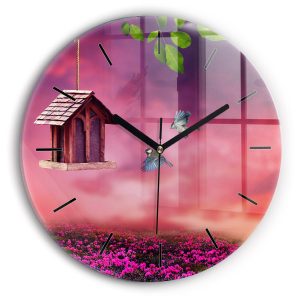 Nowoczesny szklany zegar ścienny Domek dla ptaków fi30 215219 Nowoczesny szklany zegar ścienny Domek dla ptaków fi30 215219