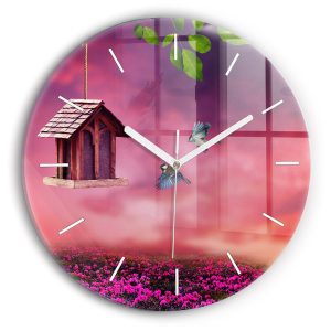 Nowoczesny szklany zegar ścienny Domek dla ptaków fi30 210493 Nowoczesny szklany zegar ścienny Domek dla ptaków fi30 210493