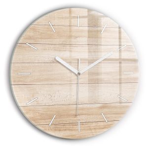 Nowoczesny szklany zegar ścienny Drewniana tekstura fi30 210458 Nowoczesny szklany zegar ścienny Drewniana tekstura fi30 210458