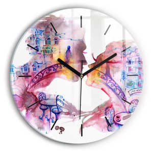 Nowoczesny szklany zegar ścienny Dwa Ciała Jedna Dusza fi30 213882 Nowoczesny szklany zegar ścienny Dwa Ciała Jedna Dusza fi30 213882