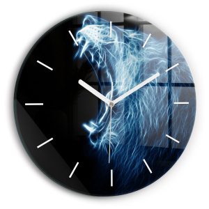 Nowoczesny szklany zegar ścienny Dziki lew fi30 214785 Nowoczesny szklany zegar ścienny Dziki lew fi30 214785