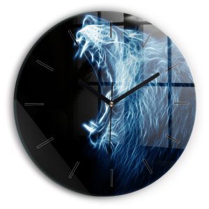 Nowoczesny szklany zegar ścienny Dziki lew fi30 213127 Nowoczesny szklany zegar ścienny Dziki lew fi30 213127