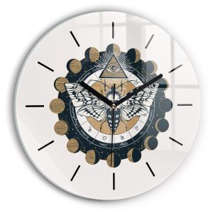 Nowoczesny szklany zegar ścienny Fazy księżyca i oko fi30 214988 Nowoczesny szklany zegar ścienny Fazy księżyca i oko fi30 214988