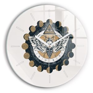Nowoczesny szklany zegar ścienny Fazy księżyca i oko fi30 210467 Nowoczesny szklany zegar ścienny Fazy księżyca i oko fi30 210467