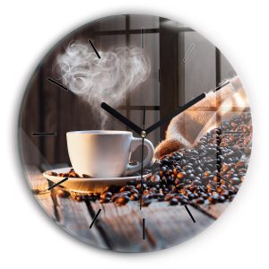 Nowoczesny szklany zegar ścienny Filiżanka kawy fi30 215170 Nowoczesny szklany zegar ścienny Filiżanka kawy fi30 215170
