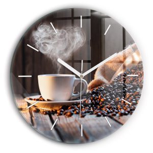 Nowoczesny szklany zegar ścienny Filiżanka kawy fi30 210547 Nowoczesny szklany zegar ścienny Filiżanka kawy fi30 210547